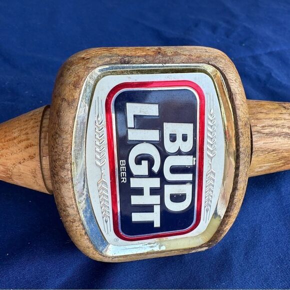 VTG BUD Light Beer Tap Wooden Handle 3 Sided Budweiser 12" L Metal End Spout - Picture 4 of 7